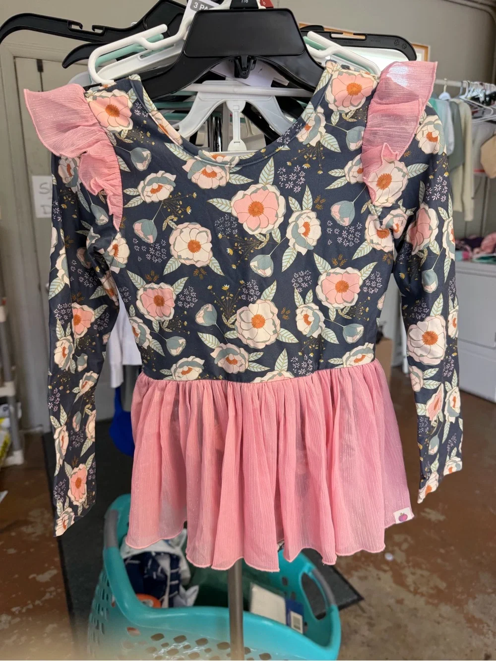 Girls Floral Dance Costume with Pink Tulle Skirt